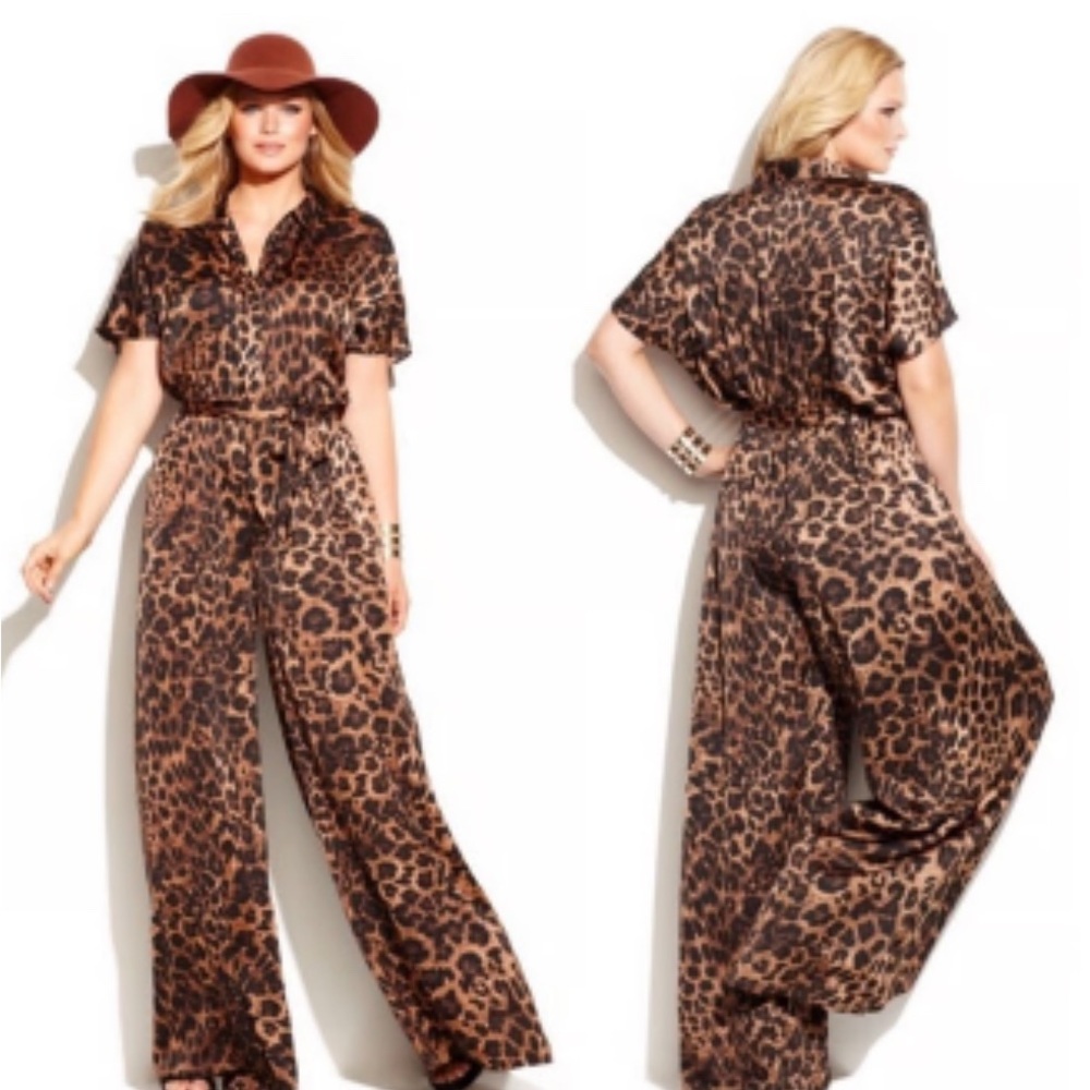 NWT MICHAEL Michael Kors Animal Print Jumpsuit XS wide leg